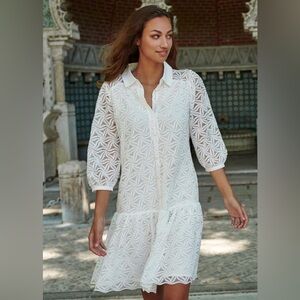 ESQUALO Cream Sheer Shirt Dress
